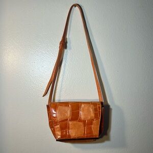 Vintage Sharif Orange Mixed Skin Leather Shoulder or Crossbody Purse Patchwork